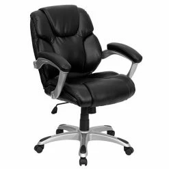 Emma+Oliver Emma And Oliver Mid-Back Black LeatherSoft Layered Swivel Ergonomic Office Chair-Silver Base