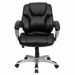 Alternative view of Emma+Oliver Emma And Oliver Mid-Back Black LeatherSoft Layered Swivel Ergonomic Office Chair-Silver Base