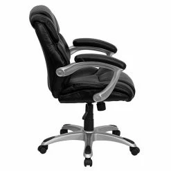 Emma+Oliver Emma And Oliver Mid-Back Black LeatherSoft Layered Swivel Ergonomic Office Chair-Silver Base -Emma+Oliver shop unnamed file 5596