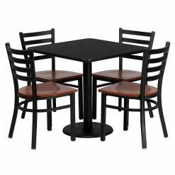Emma+Oliver Emma And Oliver 30" Square Black Laminate Table Set, 4 Ladder Back Metal Chairs