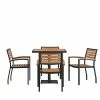 Emma+Oliver Emma And Oliver 5 Piece Outdoor Patio Dining Table Set With 30" Square Faux Teak Table And 4 Stackable Chairs With Teak Accented Arms