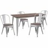 Emma+Oliver Emma And Oliver 30.25" X 60" Silver Metal/Wood Table Set - 4 Stack Chairs