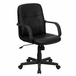 Emma+Oliver Emma And Oliver Mid-Back Black Glove Vinyl Executive Swivel Office Chair With Arms