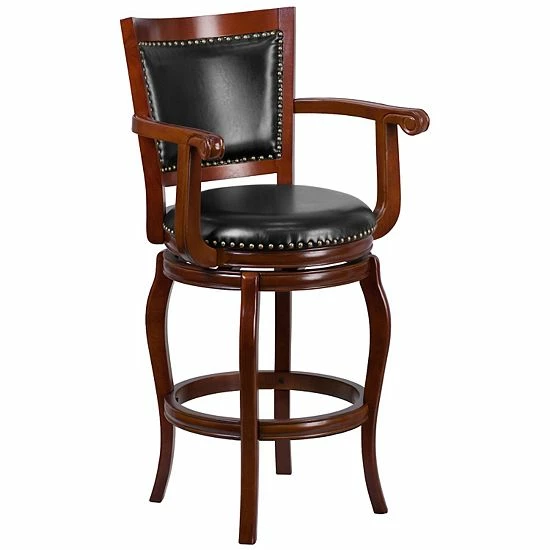 Emma+Oliver Emma And Oliver 30"H Cherry Wood Panel Back Swivel Barstool With Arms 1 Emma+Oliver Emma And Oliver 30"H Cherry Wood Panel Back Swivel Barstool With Arms