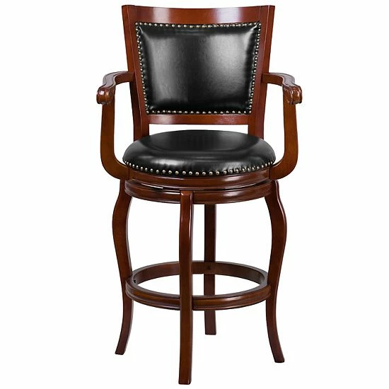 Emma+Oliver Emma And Oliver 30"H Cherry Wood Panel Back Swivel Barstool With Arms 4 Emma+Oliver Emma And Oliver 30"H Cherry Wood Panel Back Swivel Barstool With Arms - Image 4