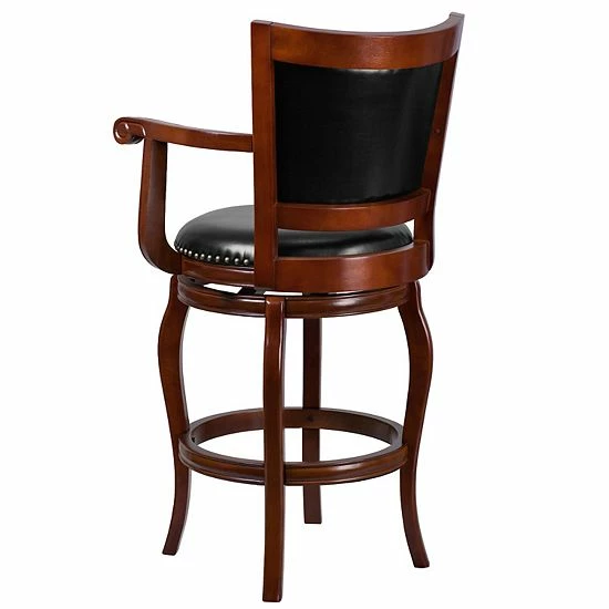 Emma+Oliver Emma And Oliver 30"H Cherry Wood Panel Back Swivel Barstool With Arms 5 Emma+Oliver Emma And Oliver 30"H Cherry Wood Panel Back Swivel Barstool With Arms - Image 5