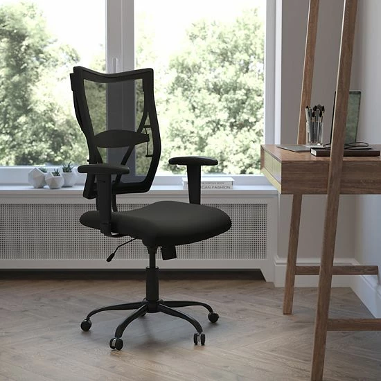 Emma+Oliver Emma And Oliver 400 Lb. Big & Tall Black Mesh Swivel Ergonomic Office Chair With Adjustable Arms 2 Emma+Oliver Emma And Oliver 400 Lb. Big & Tall Black Mesh Swivel Ergonomic Office Chair With Adjustable Arms - Image 2