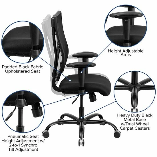 Emma+Oliver Emma And Oliver 400 Lb. Big & Tall Black Mesh Swivel Ergonomic Office Chair With Adjustable Arms 3 Emma+Oliver Emma And Oliver 400 Lb. Big & Tall Black Mesh Swivel Ergonomic Office Chair With Adjustable Arms - Image 3