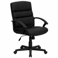 Emma+Oliver Emma And Oliver Mid-Back Black LeatherSoft Swivel Task Arm Office Chair With Accent Back