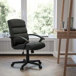 Alternative view of Emma+Oliver Emma And Oliver Mid-Back Black LeatherSoft Swivel Task Arm Office Chair With Accent Back