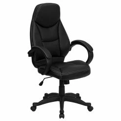 Emma+Oliver Emma And Oliver High Back Black LeatherSoft Curved Back Swivel Ergonomic Office Chair-Loop Arms