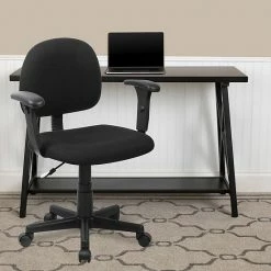 Alternative view of Emma+Oliver Emma And Oliver Low Back Black Fabric Swivel Task Office Chair With Adjustable Arms