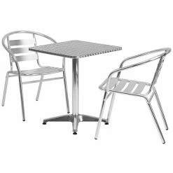 Emma+Oliver Emma And Oliver 23.5" Square Aluminum Table Set With 2 Slat Back Chairs