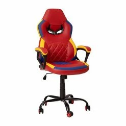Emma+Oliver Emma And Oliver Faux Leather Ergonomic Designer Back Gamer Chair With Diamond Stitch, Lumbar Support & Padded Arms In Red, Blue & Yellow