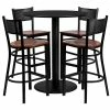 Emma+Oliver Emma And Oliver 36" Round Black Laminate Table Set, 4 Grid Back Metal Barstools