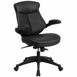 Emma+Oliver Emma And Oliver Mid-Back Black LeatherSoft Swivel Ergonomic Office Chair & Back Angle Adjustment