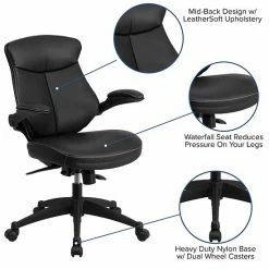 Emma+Oliver Emma And Oliver Mid-Back Black LeatherSoft Swivel Ergonomic Office Chair & Back Angle Adjustment -Emma+Oliver shop unnamed file 5725