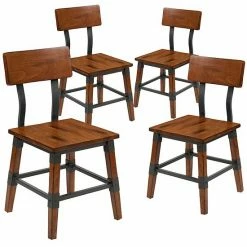 Emma+Oliver Emma And Oliver 4 Pack Commercial Grade Rustic Antique Walnut Industrial Style Wood Dining Chair