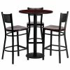 Emma+Oliver Emma And Oliver 30RD Natural Table Set-3 Grid Back Stools,Black Seat Mahoganytopmahogany