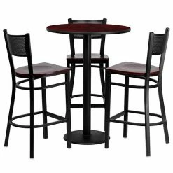 Emma+Oliver Emma And Oliver 30RD Natural Table Set-3 Grid Back Stools,Black Seat Mahoganytopmahogany