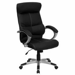 Emma+Oliver Emma And Oliver High Back Black LeatherSoft/Line Stitched Curved Headrest Swivel Office Chair