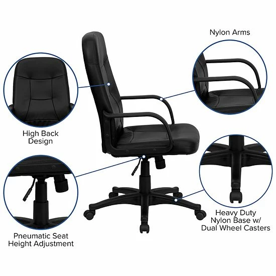 Emma+Oliver Emma And Oliver High Back Black Glove Vinyl Executive Swivel Office Chair With Arms 3 Emma+Oliver Emma And Oliver High Back Black Glove Vinyl Executive Swivel Office Chair With Arms - Image 3
