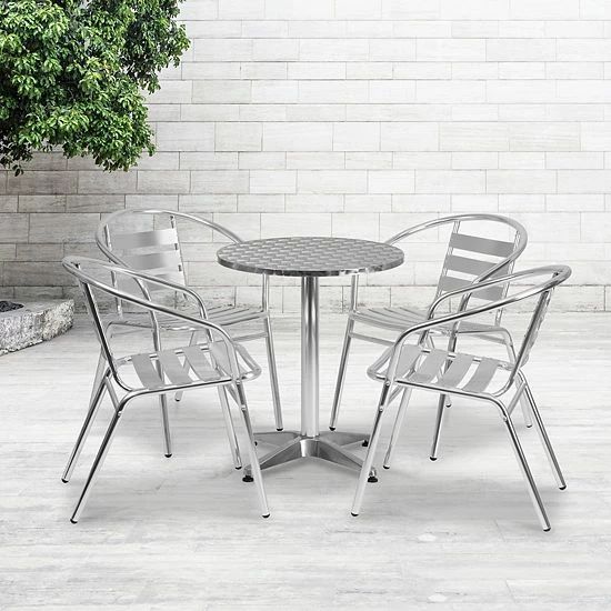 Emma+Oliver Emma And Oliver 23.5" Round Aluminum Table Set With 4 Slat Back Chairs 2 Emma+Oliver Emma And Oliver 23.5" Round Aluminum Table Set With 4 Slat Back Chairs - Image 2