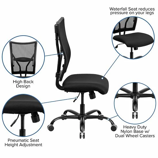 Emma+Oliver Emma And Oliver 400 Lb. Big & Tall Black Mesh Executive Swivel Ergonomic Office Chair 3 Emma+Oliver Emma And Oliver 400 Lb. Big & Tall Black Mesh Executive Swivel Ergonomic Office Chair - Image 3