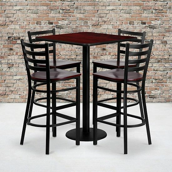 Emma+Oliver Emma and Oliver 30SQ Mahogany Table Set-4 Ladder Back Stools,Mahogany Seat Mahoganytopmahogany Emma+Oliver Emma And Oliver 30SQ Mahogany Table Set-4 Ladder Back Stools,Mahogany Seat Mahoganytopmahogany -Emma+Oliver shop unnamed file 5777