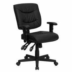 Emma+Oliver Emma And Oliver Mid-Back Black LeatherSoft Multifunction Ergonomic Task Office Chair W/ Arms