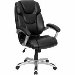 Emma+Oliver Emma And Oliver High Back Black LeatherSoft Layered Swivel Ergonomic Office Chair, Nylon Base