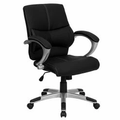 Emma+Oliver Emma And Oliver Mid-Back Black LeatherSoft Contemporary Swivel Manager's Office Chair - Arms