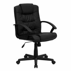 Emma+Oliver Emma And Oliver Mid-Back Black LeatherSoft Ripple/Accent Stitch Swivel Task Office Chair