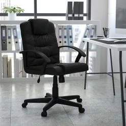 Alternative view of Emma+Oliver Emma And Oliver Mid-Back Black LeatherSoft Ripple/Accent Stitch Swivel Task Office Chair