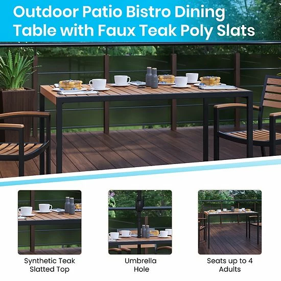 Emma+Oliver Emma and Oliver 5 Piece Patio Table Set - Synthetic Teak Poly Slats - 30" x 48" Steel Framed Table with 4 Faux Teak Stackable Chairs Emma+Oliver Emma And Oliver 5 Piece Patio Table Set - Synthetic Teak Poly Slats - 30" X 48" Steel Framed Table With 4 Faux Teak Stackable Chairs -Emma+Oliver shop unnamed file 5827