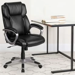 Alternative view of Emma+Oliver Emma And Oliver Mid-Back Black LeatherSoft Executive Swivel Office Chair With Padded Arms
