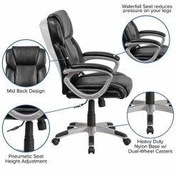 Emma+Oliver Emma And Oliver Mid-Back Black LeatherSoft Executive Swivel Office Chair With Padded Arms -Emma+Oliver shop unnamed file 5861