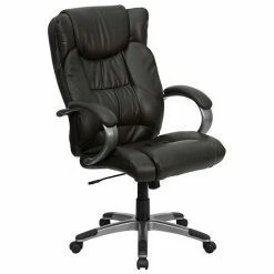 Emma+Oliver Emma And Oliver High Back Espresso LeatherSoft Ripple Swivel Office Chair - Titanium Nylon Base