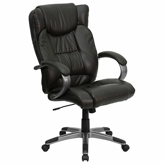 Emma+Oliver Emma And Oliver High Back Espresso LeatherSoft Ripple Swivel Office Chair - Titanium Nylon Base 1 Emma+Oliver Emma And Oliver High Back Espresso LeatherSoft Ripple Swivel Office Chair - Titanium Nylon Base