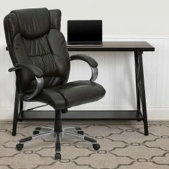 Alternative view of Emma+Oliver Emma And Oliver High Back Espresso LeatherSoft Ripple Swivel Office Chair - Titanium Nylon Base