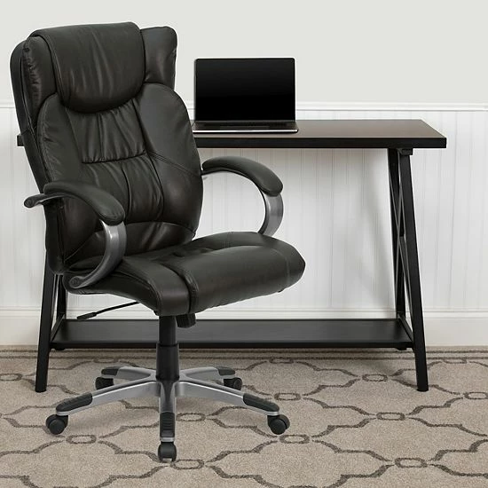 Emma+Oliver Emma And Oliver High Back Espresso LeatherSoft Ripple Swivel Office Chair - Titanium Nylon Base 2 Emma+Oliver Emma And Oliver High Back Espresso LeatherSoft Ripple Swivel Office Chair - Titanium Nylon Base - Image 2