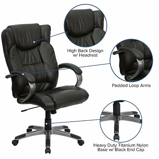 Emma+Oliver Emma And Oliver High Back Espresso LeatherSoft Ripple Swivel Office Chair - Titanium Nylon Base 3 Emma+Oliver Emma And Oliver High Back Espresso LeatherSoft Ripple Swivel Office Chair - Titanium Nylon Base - Image 3