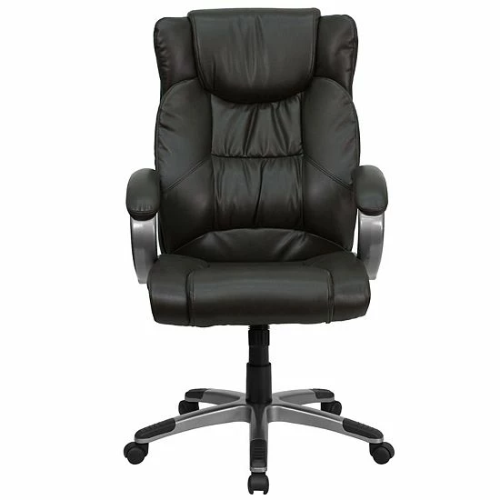 Emma+Oliver Emma And Oliver High Back Espresso LeatherSoft Ripple Swivel Office Chair - Titanium Nylon Base 4 Emma+Oliver Emma And Oliver High Back Espresso LeatherSoft Ripple Swivel Office Chair - Titanium Nylon Base - Image 4