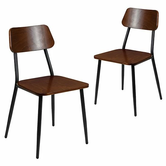 Emma+Oliver Emma And Oliver 2 Pack Stackable Industrial Wood Dining Chair With Gunmetal Steel Frame 1 Emma+Oliver Emma And Oliver 2 Pack Stackable Industrial Wood Dining Chair With Gunmetal Steel Frame