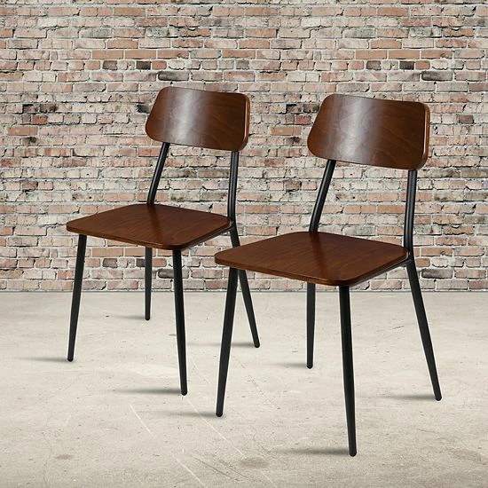 Emma+Oliver Emma And Oliver 2 Pack Stackable Industrial Wood Dining Chair With Gunmetal Steel Frame 2 Emma+Oliver Emma And Oliver 2 Pack Stackable Industrial Wood Dining Chair With Gunmetal Steel Frame - Image 2