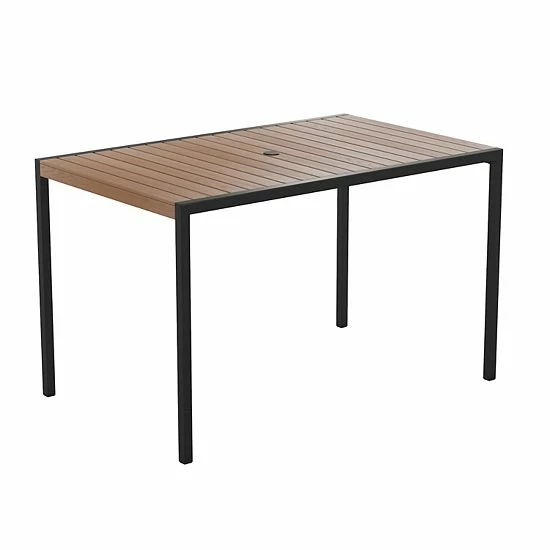 Emma+Oliver Emma and Oliver 30" x 48" All-Weather Faux Teak Patio Dining Table with Steel Frame - Seats 4 Emma+Oliver Emma And Oliver 30" X 48" All-Weather Faux Teak Patio Dining Table With Steel Frame - Seats 4 -Emma+Oliver shop unnamed file 5912