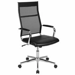 Emma+Oliver Emma And Oliver High Back Black Mesh Executive Swivel Office Chair With LeatherSoft Seat