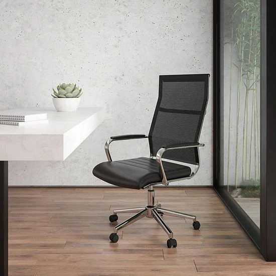 Emma+Oliver Emma And Oliver High Back Black Mesh Executive Swivel Office Chair With LeatherSoft Seat 2 Emma+Oliver Emma And Oliver High Back Black Mesh Executive Swivel Office Chair With LeatherSoft Seat - Image 2