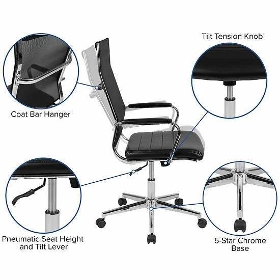 Emma+Oliver Emma And Oliver High Back Black Mesh Executive Swivel Office Chair With LeatherSoft Seat 3 Emma+Oliver Emma And Oliver High Back Black Mesh Executive Swivel Office Chair With LeatherSoft Seat - Image 3