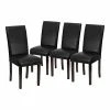 Emma+Oliver Emma And Oliver 4 Pack Contemporary Black Faux Leather Panel Back Parsons Chair With High Density Foam Padding And Mahogany Finished Hardwood Frame